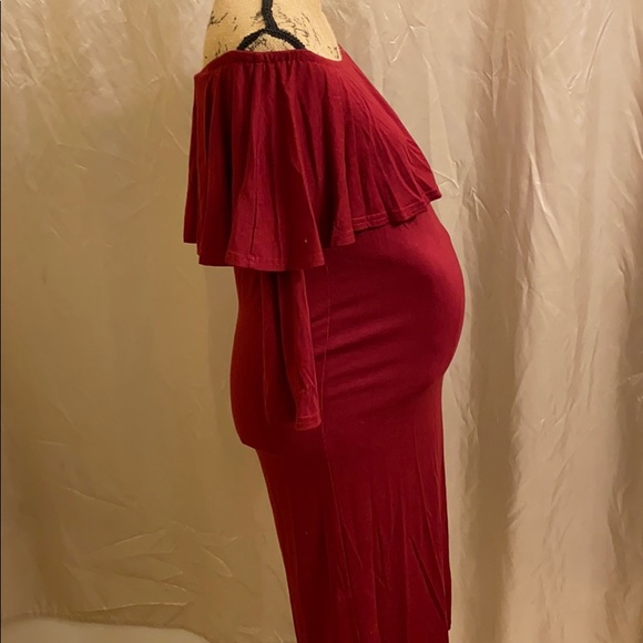 Maroon off shoulder 3/4 sleeve maternity dress - Picture 5 of 7